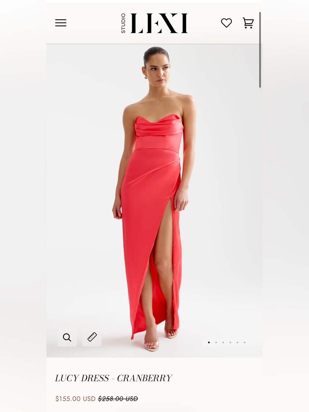 Strapless Coral-Red Evening Gown with Draped Sweetheart Neckline